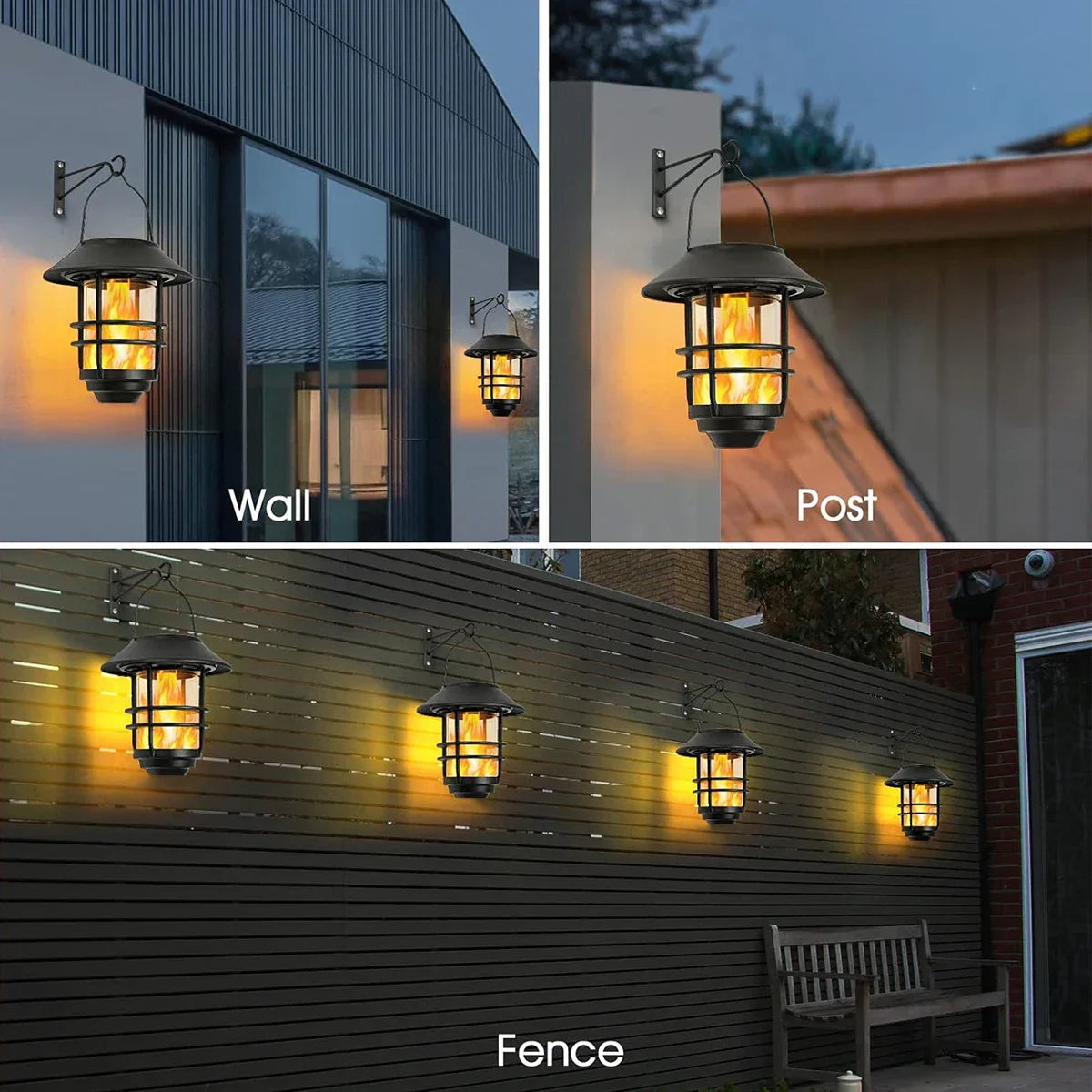 Solar Wireless Waterproof Flickering Sun Flame Lantern Light | - WallLant