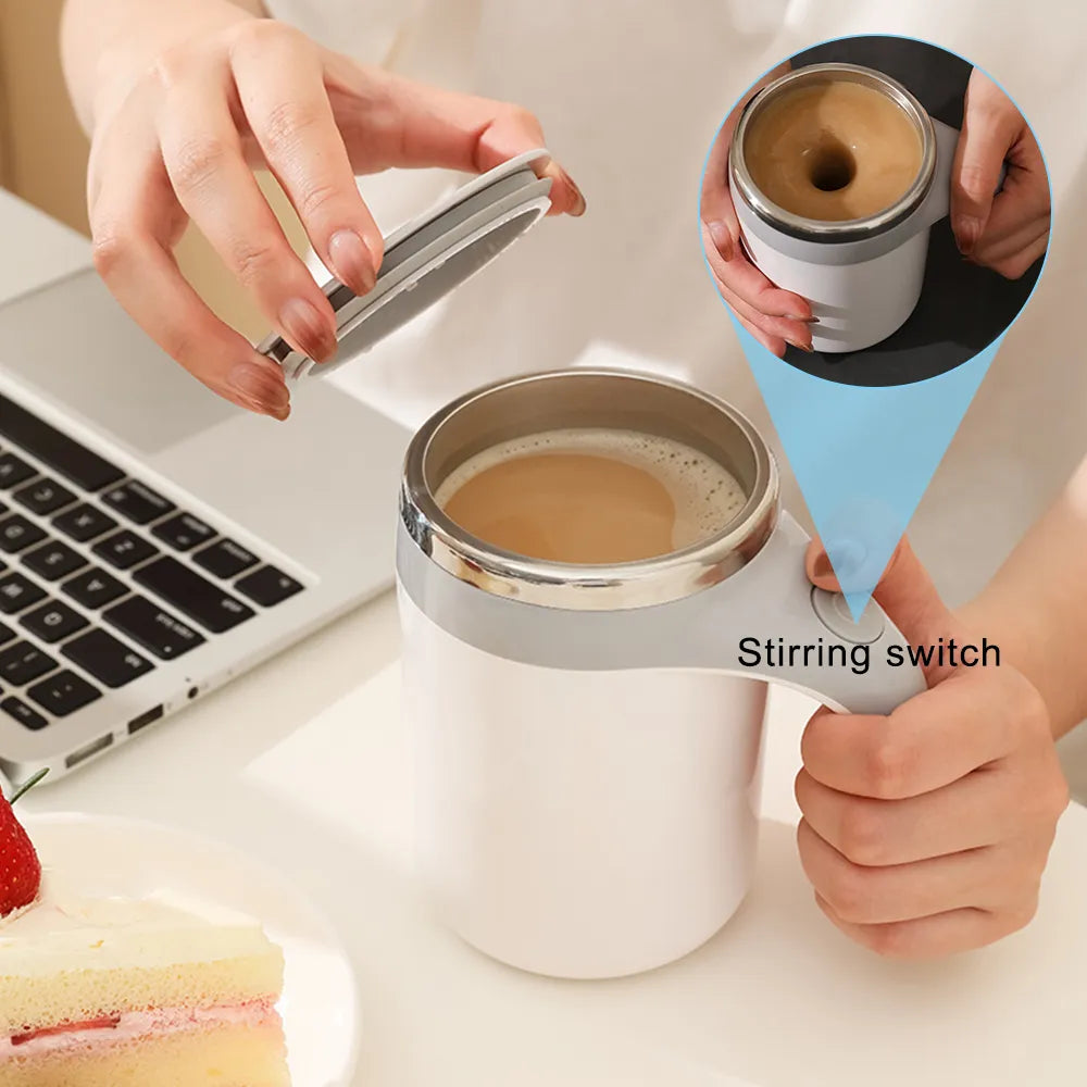 Rechargeable self-stirring mug