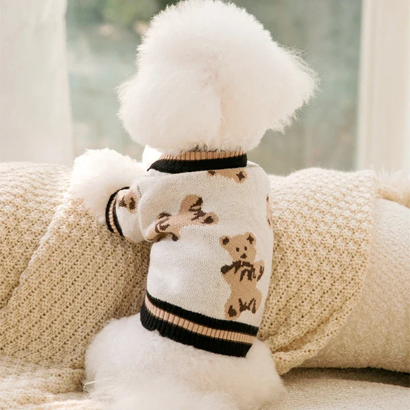 Dog cardigan made of knit warm and striped