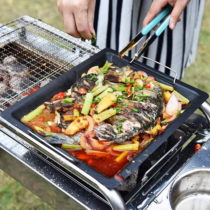 Feurossa Cast Iron Grill Plate Reversible Plate | For Gas Grill & Stove | 25 × 30 cm | For Pizza, Meat, Vegetables & Fish