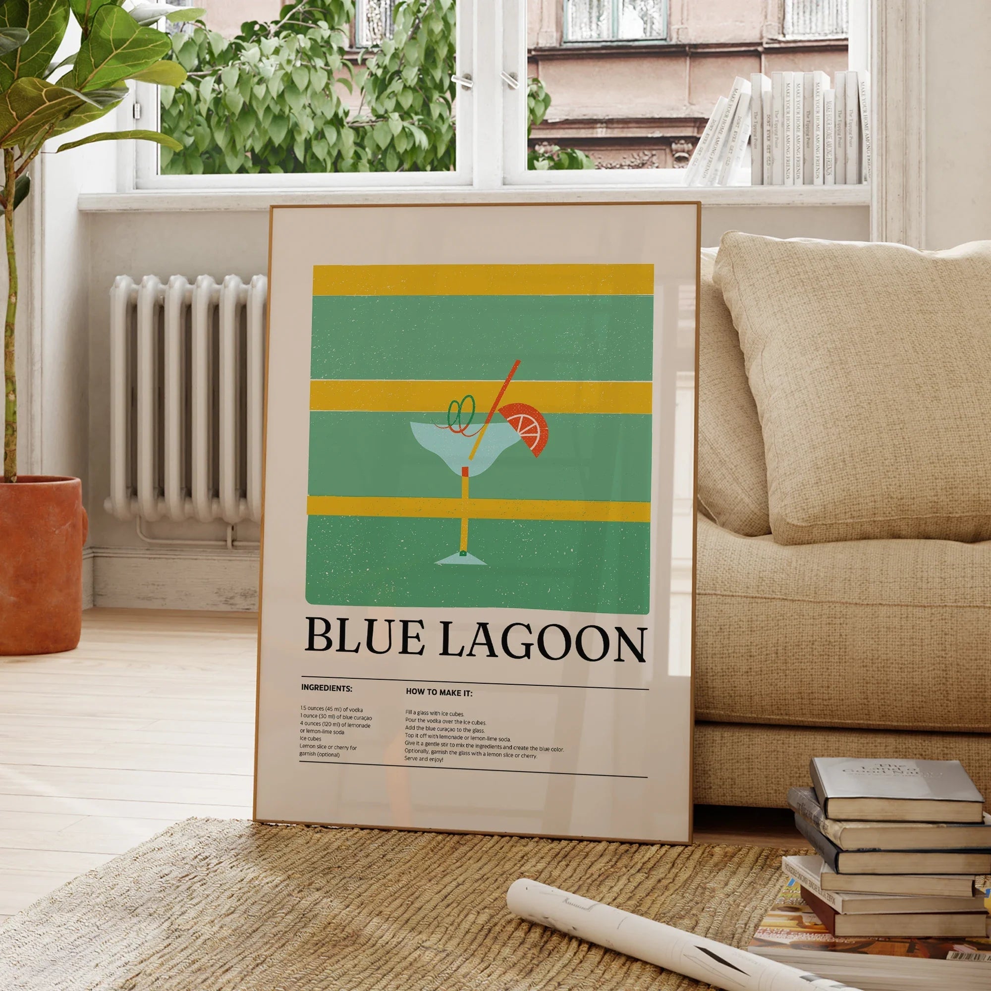 Blue Lagoon Cocktail Wall Art – Modern Minimalist Drink Decor