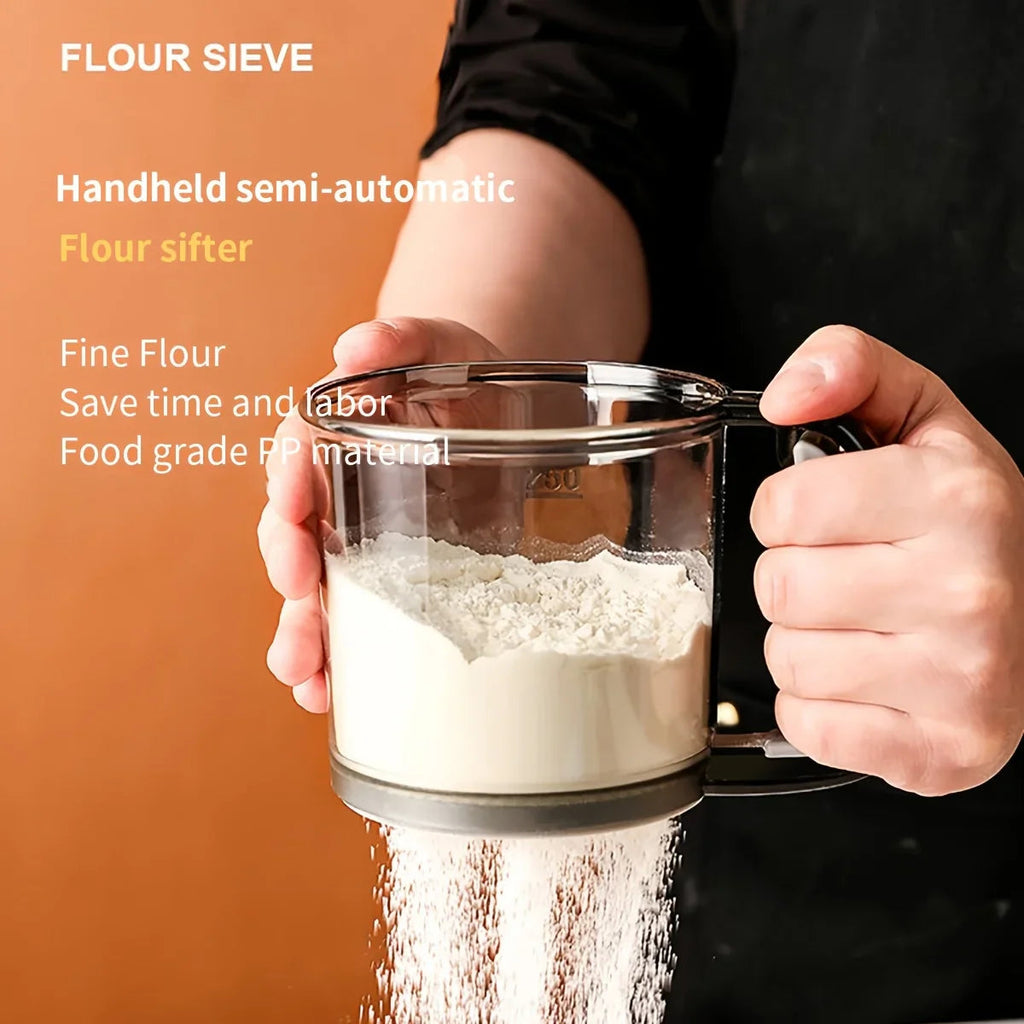 Bakina Flour Sieve semi-automatic | Double sieve with squeeze handle | Fine mesh for baking & powdered sugar | Set of 2