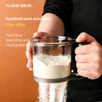 Bakina Flour Sieve semi-automatic | Double sieve with squeeze handle | Fine mesh for baking & powdered sugar | Set of 2