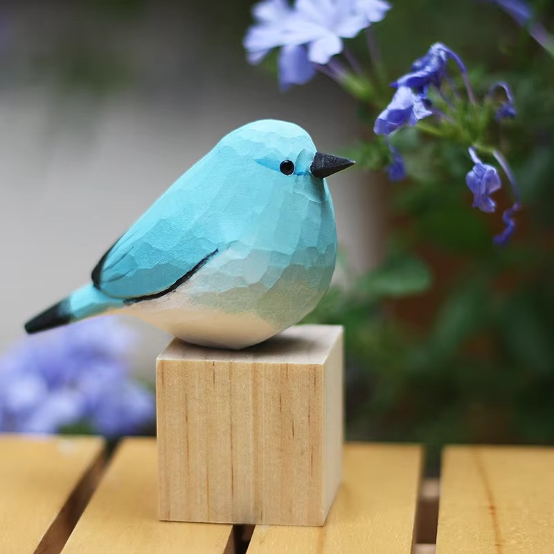 Handcrafted Mountain Blue Robin Wood Sculpture