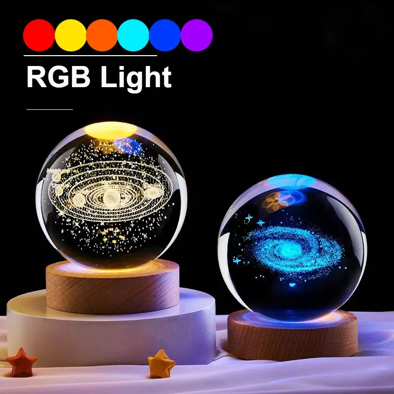 2.36 in RGB Crystal Ball Night Light with Milky Way and Moon - Cosmos-Inspired Bedside Decoration