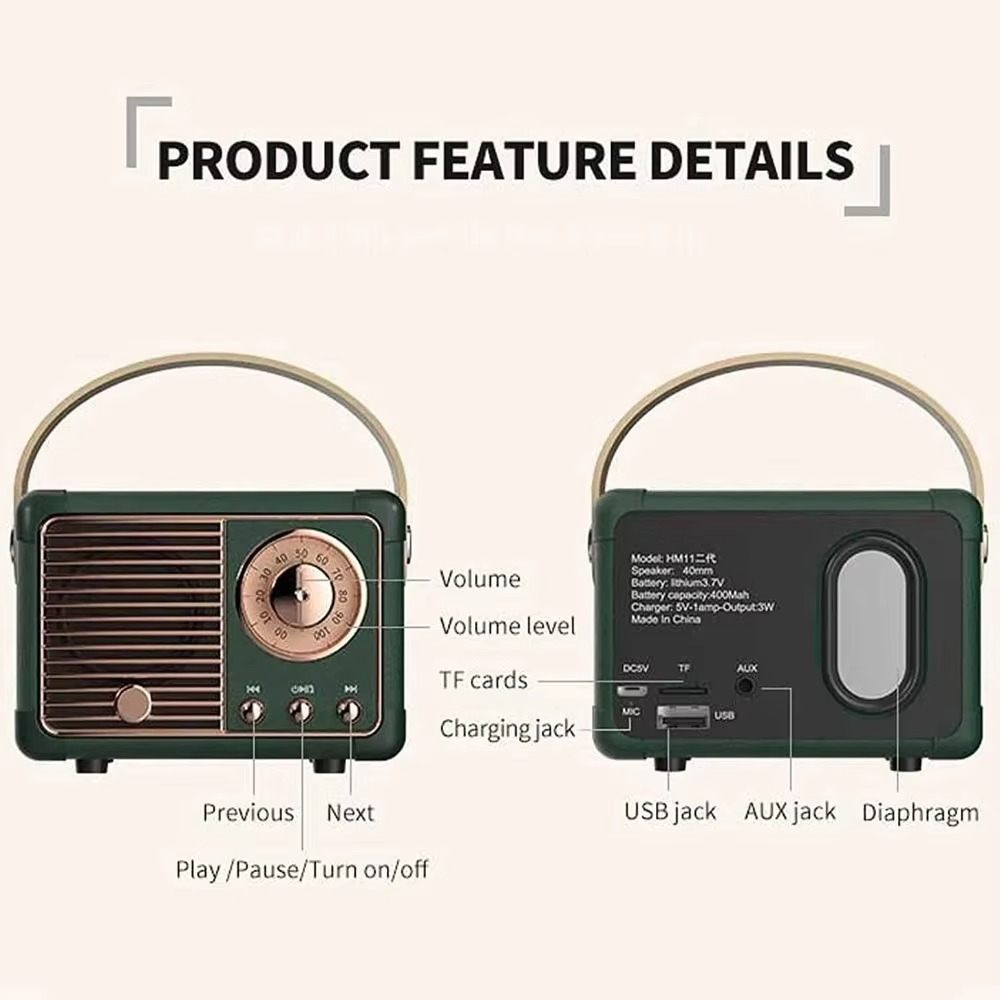 Vintage-Style Wireless Bluetooth Speaker with Subwoofer