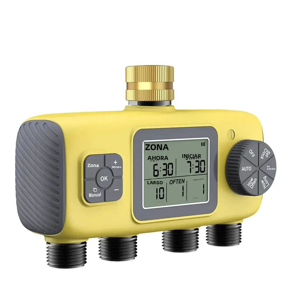 4-Zone Smart Irrigation Valve System with LCD Screen and IPX7 Waterproofing