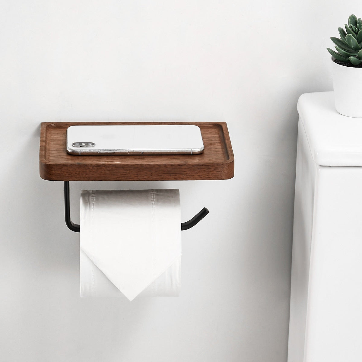 Wood storage towel roll toilet paper holder