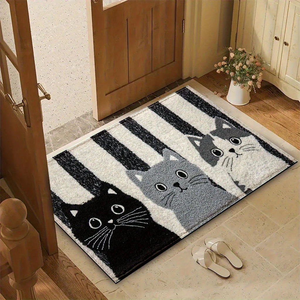 Cat Rug Miyono | Soft & Waterproof | Non-slip Mat with Stripes & Cartoon Cat Design | For Bedroom, Hallway & Living Room