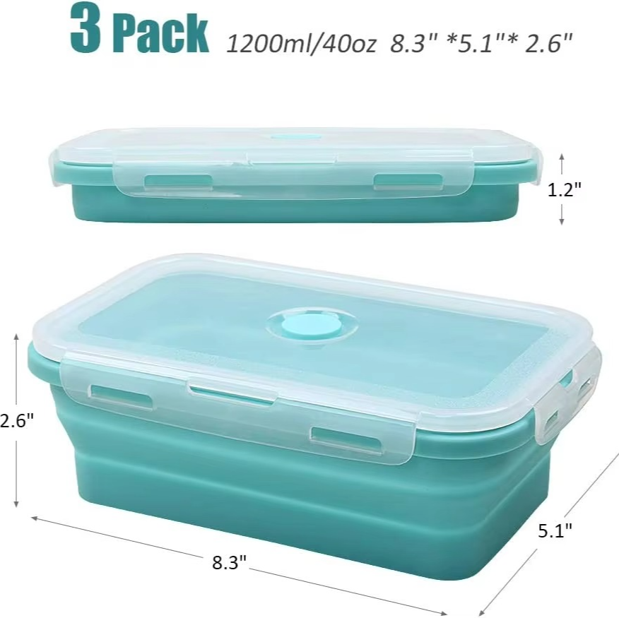 Collapsible Silicone Food Storage Containers with Lids 3 Pack Set 40oz