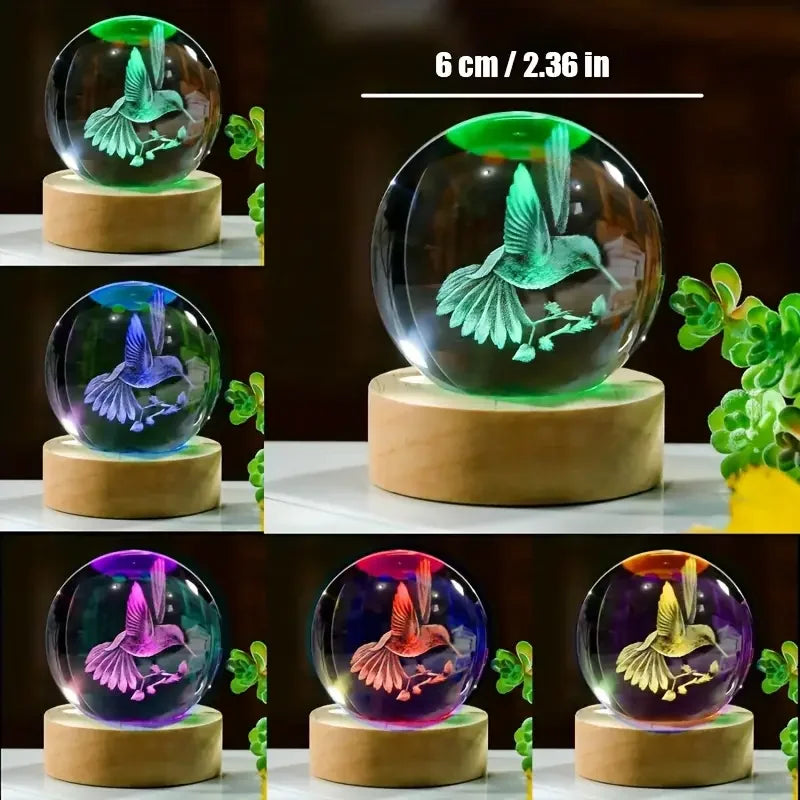 Colibria Crystal Ball Hummingbird | 3D Laser Engraving & LED Base | Decoration & Gift Idea