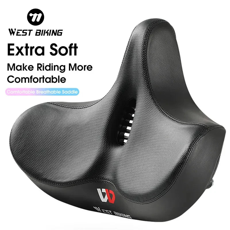 Wide Ergonomic Bike Saddle – Comfortable Saddle with Shock Absorption for City and Mountain Bikes