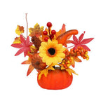 Autumn Magic | Decorative Pumpkin with Artificial Flowers | 25–30 cm | Autumn & Halloween Decor