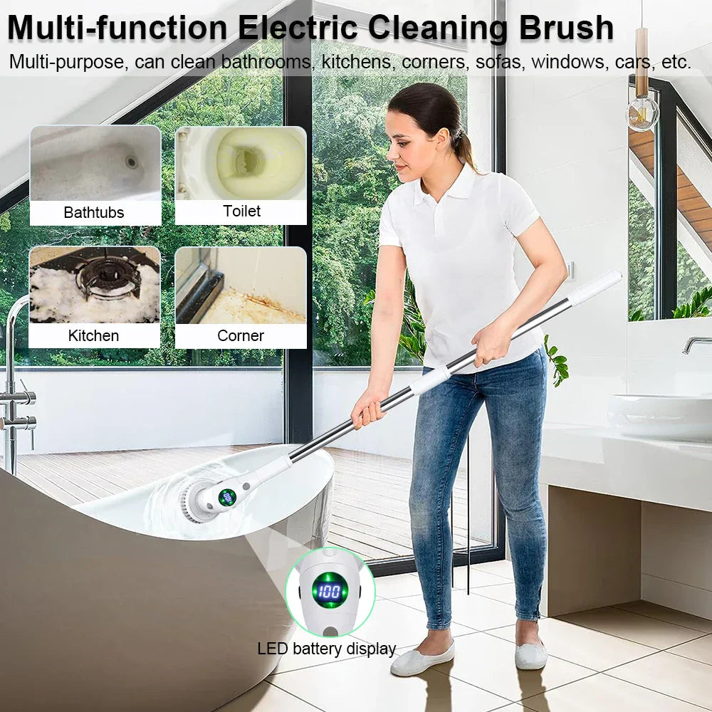 Single Cleaning Solution: 8-in-1 Multifunctional Electric Cleaning Brush - Wireless and Rotating for Bathroom, Kitchen, Windows, and Toilet