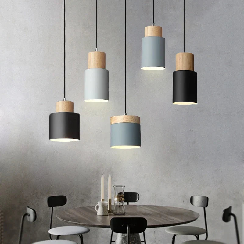 Nordic LED Pendant Lights Made of Metal and Wood - Modern Hanging Lamps for Dining Room and Kitchen