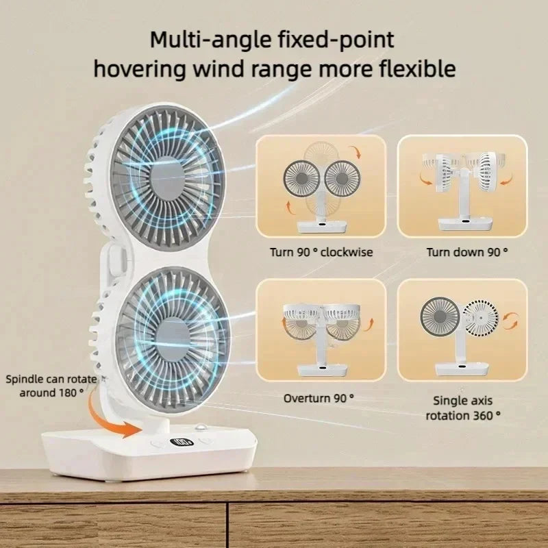 Brisano Table Fan Cordless | 8000mAh Battery | 90° Adjustable & 4-Speed Wind | LED Display & USB Charging