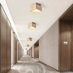 Square Travertine & Wood LED Ceiling Lamp