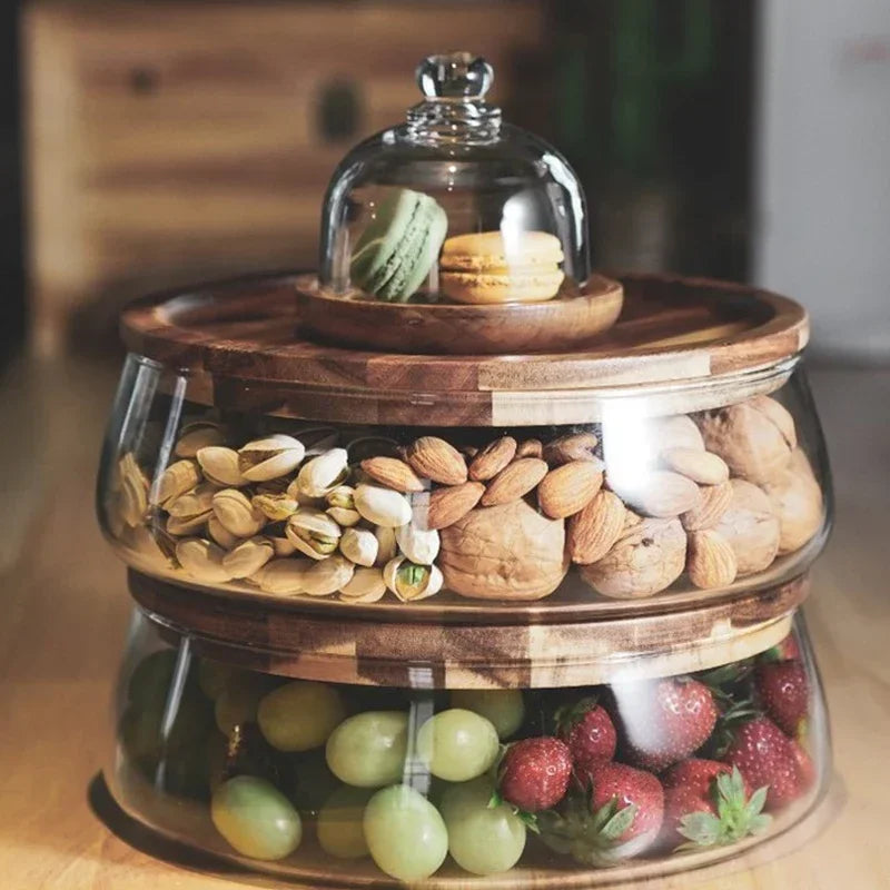 Glass bowl with wooden lid – Sturdy storage bowl for snacks and sweets