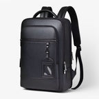 Elegant leather rucksack for men/women with USB port for laptop and everyday use, 15.6 inch, black
