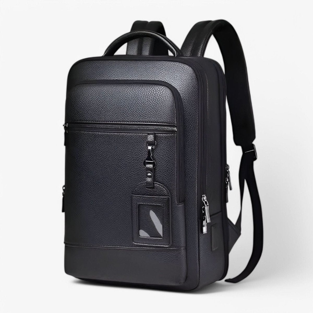 Elegant leather rucksack for men/women with USB port for laptop and everyday use, 15.6 inch, black