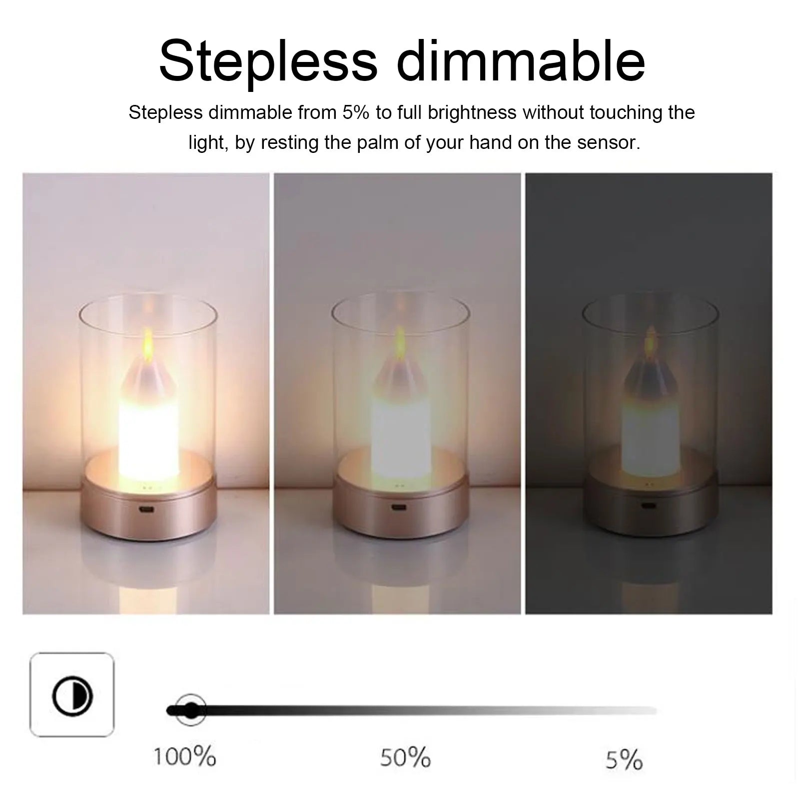 AuraFlame LED Candle | Gesture Control & Stepless Dimmable | USB Rechargeable | Warm Light 2400K | 8.5 × 8.5 × 13 cm