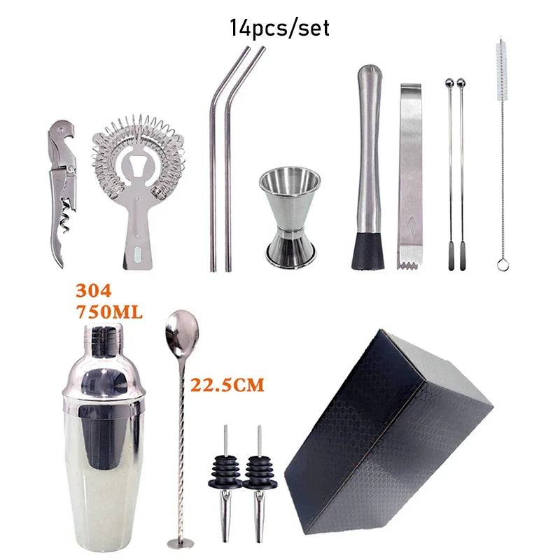 550 ml/750 ml Stainless Steel Cocktail Shaker Mixer Drink Bartender Set Bar Set Tools With Wine Rack Stand Tool for Birthday Gift