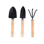 Planturio Mini Garden Tool Set 3-piece | Spade, Shovel & Rake | Wooden Handle & Metal Head | For Bonsai & Houseplants
