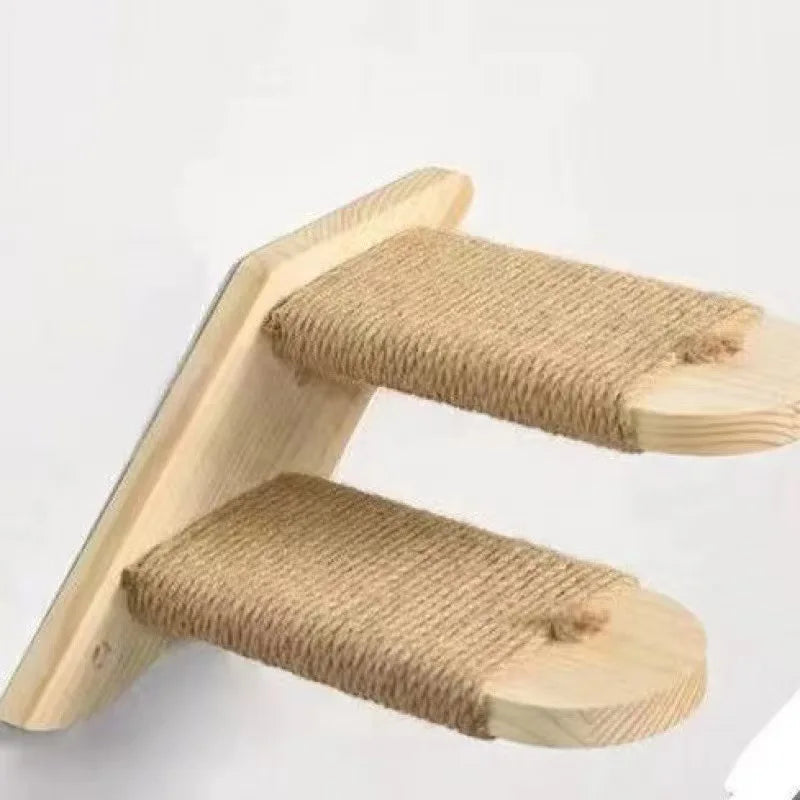 Cat climbing ladder for wall mounting made of wood with sisal