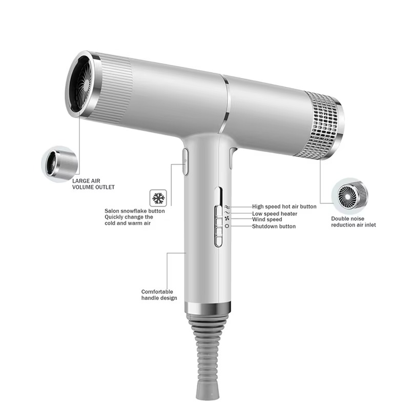 Professional High-Power Negative Ion Hair Dryer with Air Nozzle for Home and Salon Use