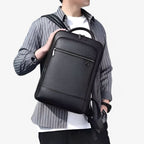 Elegant leather rucksack for men/women with USB port for laptop and everyday use, 15.6 inch, black