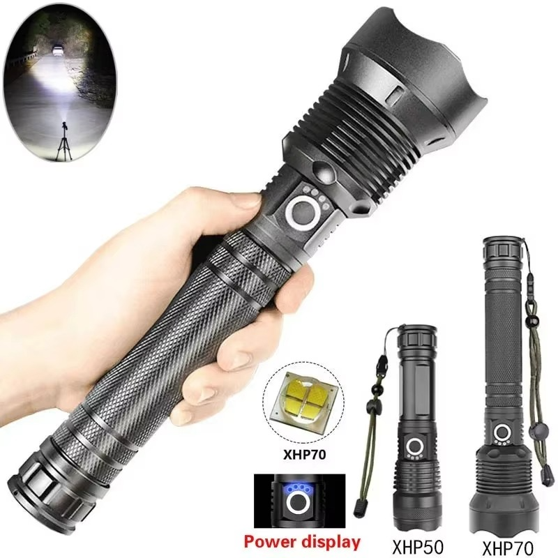 High-Power LED Tactical Flashlight, USB Rechargeable, Zoomable Beam, 5 Light Modes, Waterproof, Fits 26650 Battery