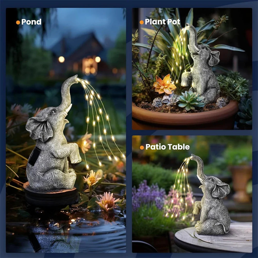 LumaPachy Solar Elephant Figure with String Lights | Garden Decoration & Gift Idea | Waterproof LED Sculpture for Garden, Terrace & Balcony