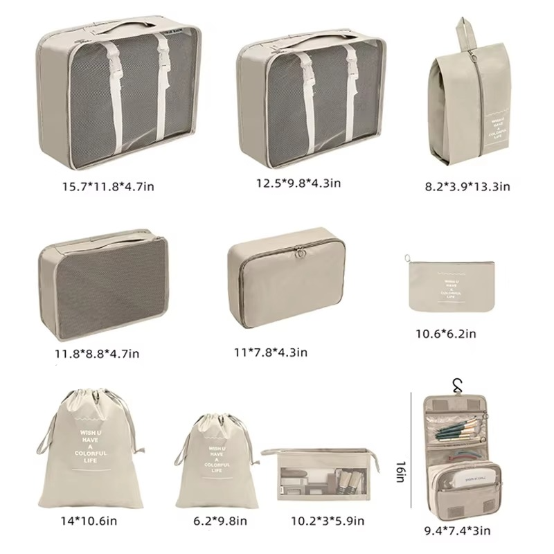 Travel Organizer Packing Cube Set with Zippered, Breathable Bags