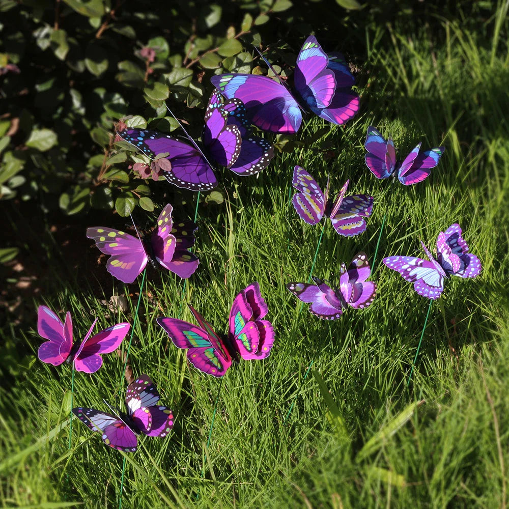 FloraViva Butterfly Garden Stakes | Set of 10 | Weatherproof & Colorful | For Beds, Flower Pots & Balcony