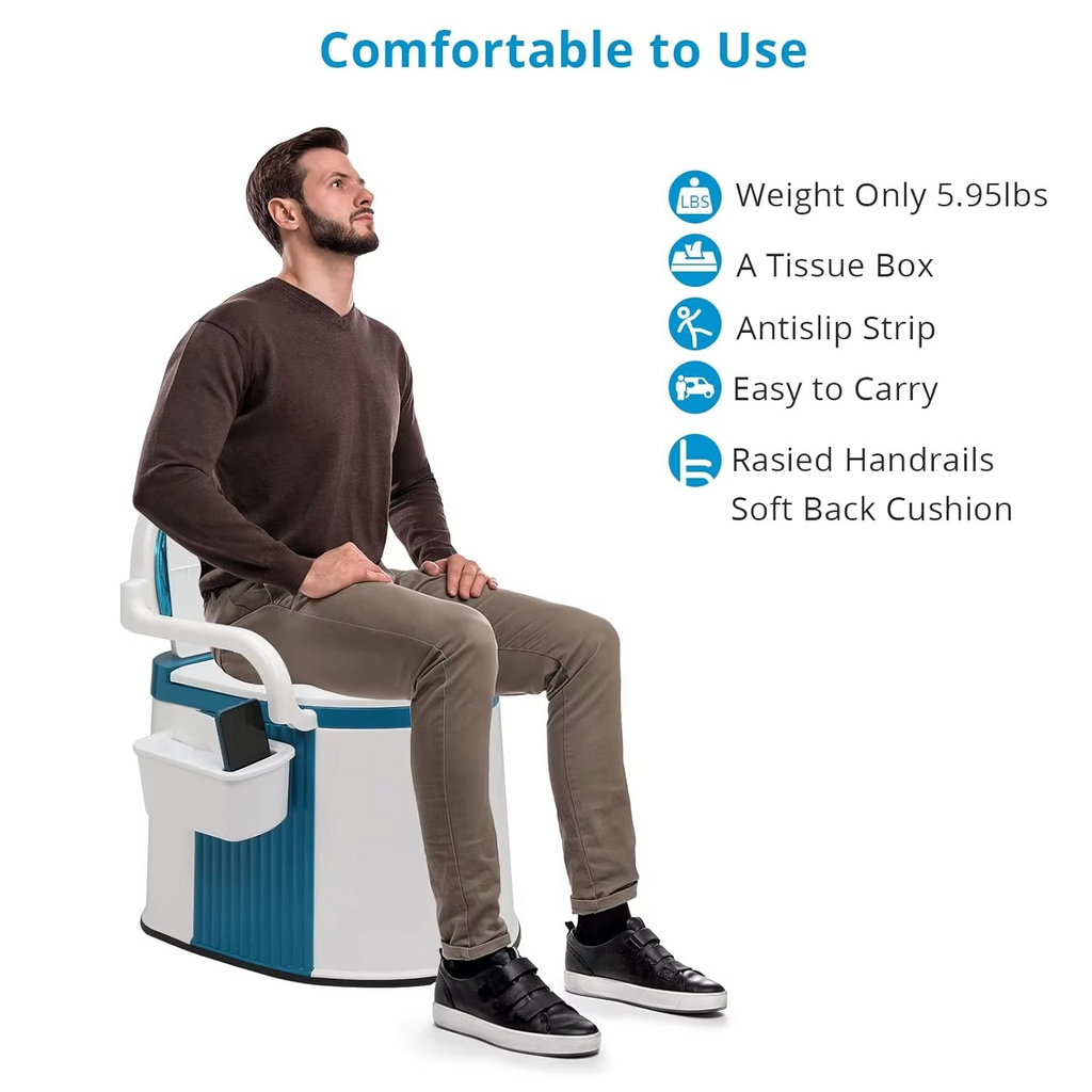 Portable Comfort Commode with 5-Gallon Capacity and Sturdy Handrails