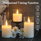 Lumièrea | LED Candle Set with Glass | Flickering & Remote Control | Timer | Wedding & Christmas