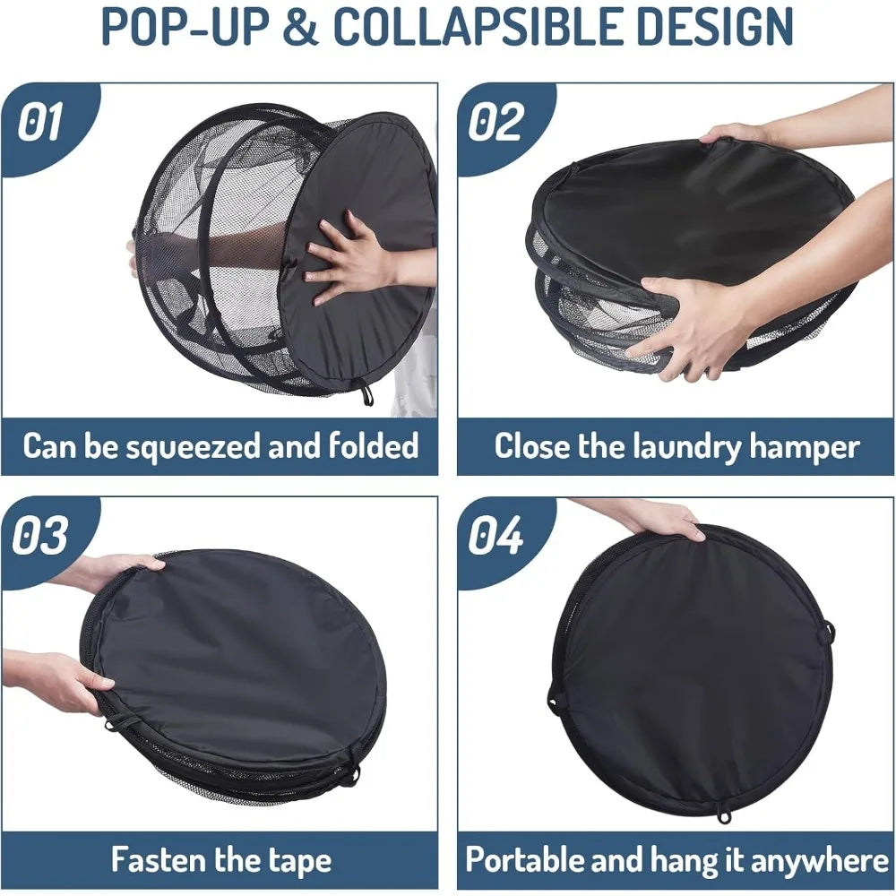 SPIRAFOLD Laundry Basket | Foldable & Breathable | Mesh Design with Carry Handles | For Home, Bathroom & Student Apartment