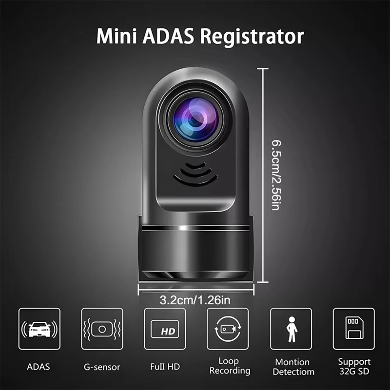 1080P HD 360° Rotating Mini ADAS Dash Camera with 32GB Card, Night Vision, Motion Detection, and 24H Parking Mode