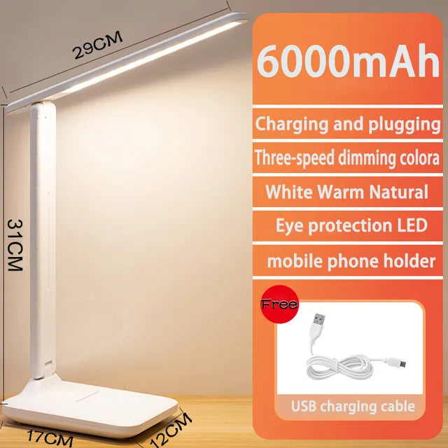 LED Desk Lamp | Rechargeable 6000mAh | Stepless dimmable | Foldable Desk Lamp with Touch