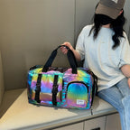 Lumivista Holographic Travel Bag | Stylish Weekender Shoulder Bag with Shoe Compartment | Perfect for Weekend Trips & Short Journeys