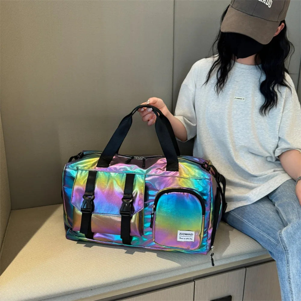 Lumivista Holographic Travel Bag | Stylish Weekender Shoulder Bag with Shoe Compartment | Perfect for Weekend Trips & Short Journeys