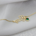 Dainty Birth Flower & Birthstone Chain Bracelet