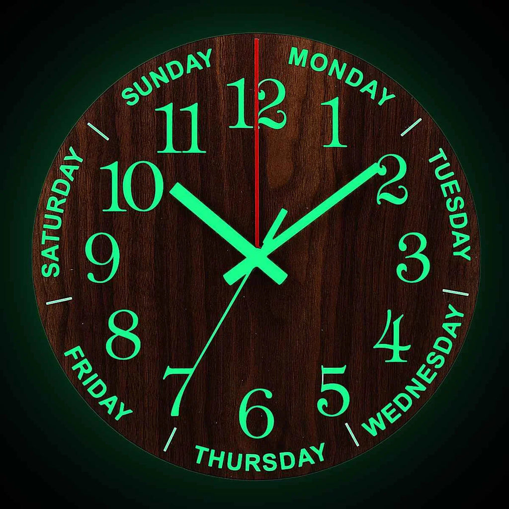 GlowClock – Luxe Wooden Wall Clock with Night Light