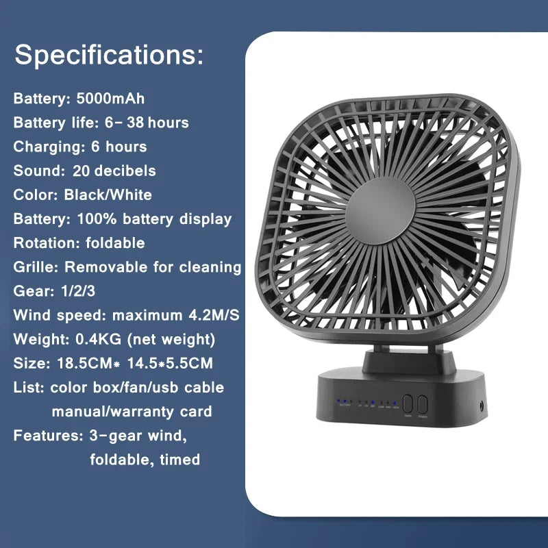 BreezePro Fan | Compact & Cordless | 38 Hours Runtime | Flexible and Quiet
