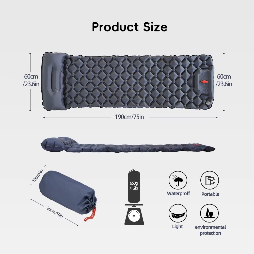 Inflatable Camping Sleeping Pad with Built-in Pillow Self-Inflating Air Cushion for Hiking and Outdoor Travel