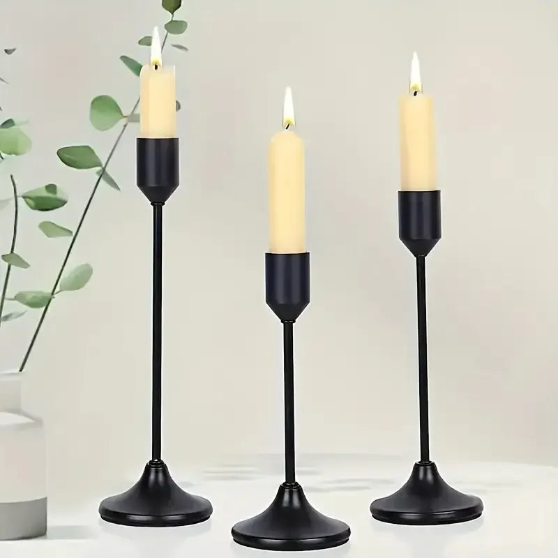 Candle holder LumièreNoir | Set of 3 | Minimalist & Retro | Stainless Steel Black | For Wedding & Home Decor