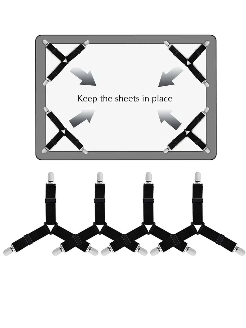 GRIPFIX Fitted Sheet Holder Set | 4-Pack Triangular Bed Sheet Straps | Adjustable & Non-slip – For Mattresses, Table Covers & Covers
