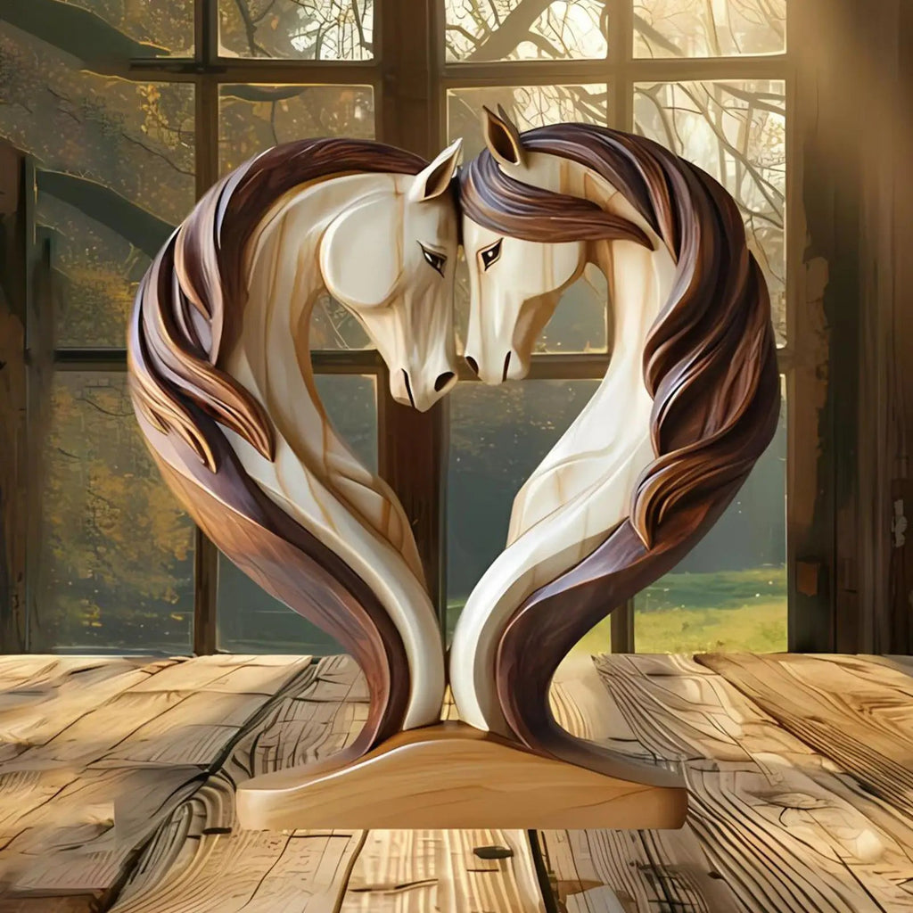 Equora Horse Sculpture | Horse Sculpture Wood | 2D Design in Embrace Pose | Decoration for Living Room, Office & Children's Room