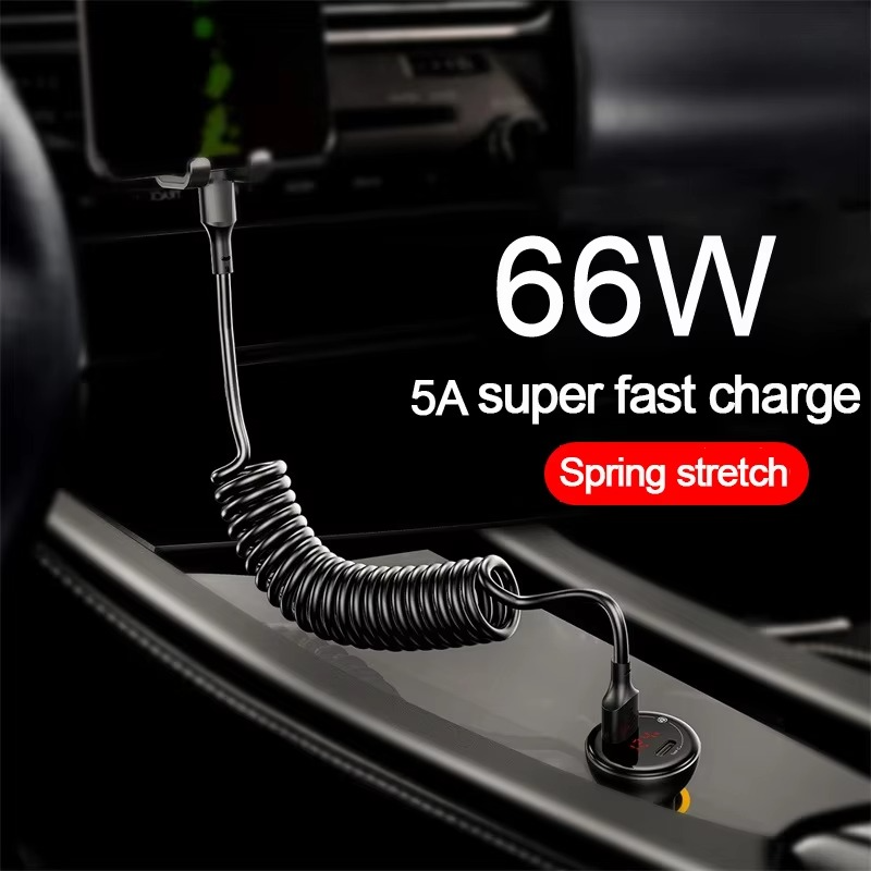 Universal Spring Telescopic Fast Charging Cable USB-C & Lightning