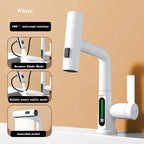 Retractable Waterfall Faucet with Temperature Display in Stainless Steel